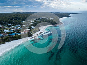Aerial Drone Picture of the White Sand Hyams beach in New South Wales, Australia