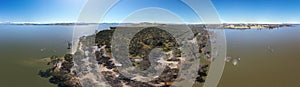 The aerial drone point of view in 360 degree photography at Bowna Waters Reserve is natural parkland on the foreshore of Lake Hume