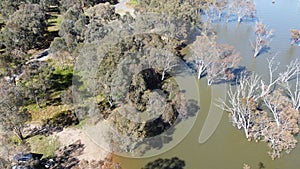 The aerial drone point of view photo flying above trees wetlands at Bowna Waters Reserve is natural parkland on the foreshore