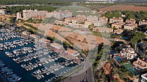 Aerial drone point of view Port Adriano of Mallorca