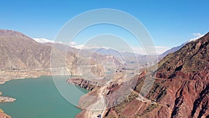 Aerial drone shoot view of the Pamir, Afghanistan and Panj River Along the Wakhan Corridor.