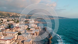 An aerial drone shot of Batroun, Lebanon