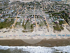 Aerial drone shot of the beach town of Playas General Villamil