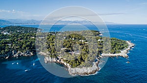 Aerial drone shot of cap d`Antibe in summer, near Nice, cote d`azur, South France photo