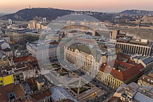 Aerial drone shot of Jozsef Nador Square at dawn in budapet downtown photo