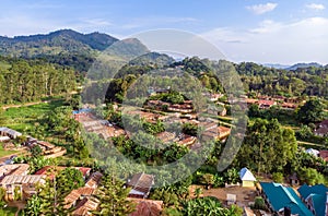 Aerial Drone Shot of Lushoto village in Usambara Mountains. Remote Place in Tanga Province, Tanzania, Africa