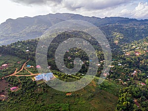 Aerial Drone Shot of Lushoto village in Usambara Mountains. Remote Place in Tanga Province, Tanzania, Africa