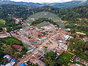 Aerial Drone Shot of Lushoto village in Usambara Mountains. Remote Place in Tanga Province, Tanzania, Africa