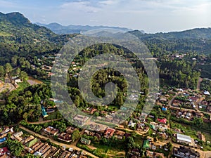Aerial Drone Shot of Lushoto village in Usambara Mountains. Remote Place in Tanga Province, Tanzania, Africa