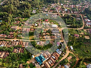 Aerial Drone Shot of Lushoto village in Usambara Mountains. Remote Place in Tanga Province, Tanzania, Africa