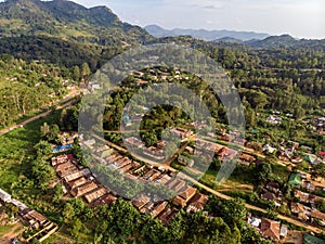 Aerial Drone Shot of Lushoto village in Usambara Mountains. Remote Place in Tanga Province, Tanzania, Africa photo