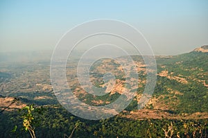 Aerial Drone Shot Of Mountain Ranges of Western Sahyadri Ghats Of Maharashtra, India