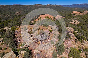 Aerial drone shot of native American ruins near Payson-Heber-Highway, Arizona, United States