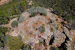 Aerial drone shot of native American ruins near Payson-Heber-Highway, Arizona, United States