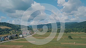 Aerial drone shot near the mountain landscape summer season sunny day