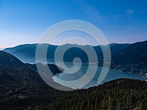 Aerial drone shot of the Sea to Sky Gondola tourist attraction in Squamish, Canada