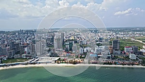 Aerial drone shot of Sihanoukville, Preah Sihanouk, Cambodia