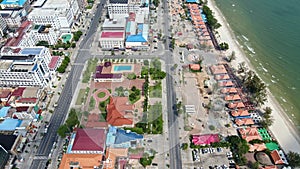 Aerial drone shot of Sihanoukville, Preah Sihanouk, Cambodia