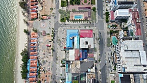 Aerial drone shot of Sihanoukville, Preah Sihanouk, Cambodia