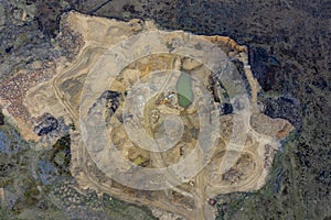 Aerial Drone shot of a small open cast mine on near ovenden moor Halifax, west yorkshire.