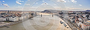Aerial drone shot of Szchenyi Bridge over Danube in Budapest winter morning photo