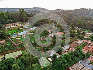 Aerial Drone Shot of Terraces on a Slope of Mountain in Lushoto village in Usambara Mountains. Remote Place in Tanga