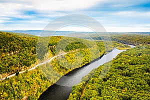 Aerial drone shot of Upper Delaware river