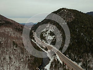 Aerial drone shot of Wilmington Notch in the Adirondacks. photo