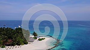 Aerial drone sky of beautiful island beach time by blue ocean with white sand background