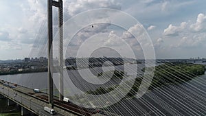 Aerial drone of the south bridge, the city of Kiev. Ukraine