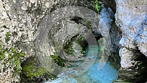 Aerial Drone -Summer landscape on a dolomite stream whit canyon