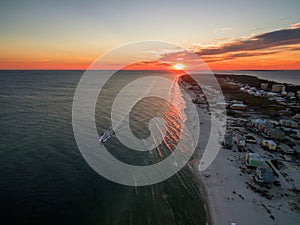 Aerial Drone Sunset Photo - Ocean & Beaches of Gulf Shores / Fort Morgan Alabama