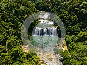 Aerial drone survey of Tinuy an Falls in Bislig, Surigao del Sur. Philippines.