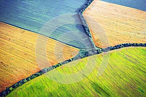 Aerial drone top view fields photo