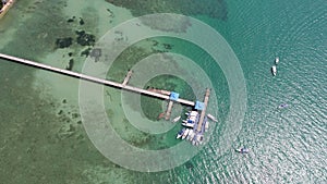 Aerial drone top view photo of pier on Rawai beach in Phuket