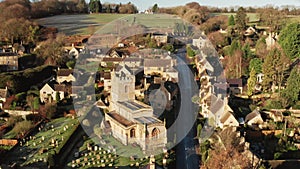 Aerial drone video of a quiet empty roads during Coronavirus Covid 19 pandemic lockdown in a Cotswol