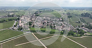 Aerial drone video of Saint- milion in the Nouvelle-Aquitaine region, Gironde department, arrondissement of Libourne