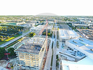 Aerial drone view above Red Construction Crane