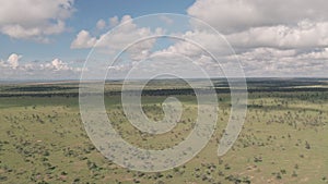 Aerial drone view of african savanna landscape in Laikipia,