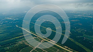 Aerial drone view of agriculture land scenery with river at Jasin, Melaka, Malaysia