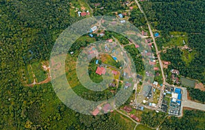 Aerial drone view of agriculture land scenery with river at Jasin, Melaka, Malaysia