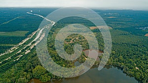 Aerial drone view of agriculture land scenery with river at Jasin, Melaka, Malaysia