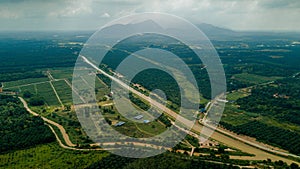 Aerial drone view of agriculture land scenery with river at Jasin, Melaka, Malaysia