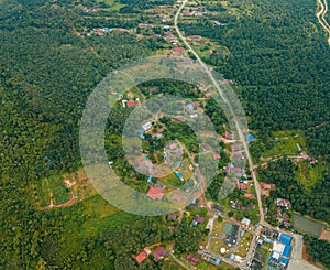 Aerial drone view of agriculture land scenery with river at Jasin, Melaka, Malaysia