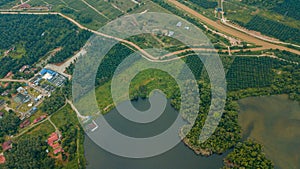 Aerial drone view of agriculture land scenery with river at Jasin, Melaka, Malaysia