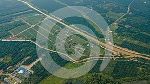 Aerial drone view of agriculture land scenery with river at Jasin, Melaka, Malaysia