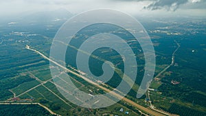 Aerial drone view of agriculture land scenery with river at Jasin, Melaka, Malaysia