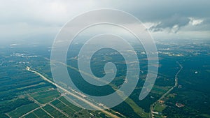 Aerial drone view of agriculture land scenery with river at Jasin, Melaka, Malaysia