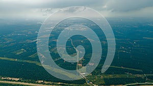 Aerial drone view of agriculture land scenery with river at Jasin, Melaka, Malaysia