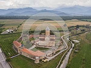 Aerial drone view Alaverdi Monastery in Kakheti, Georgia